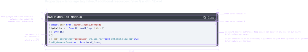 Visual design spec showing spacing annotations and component layout